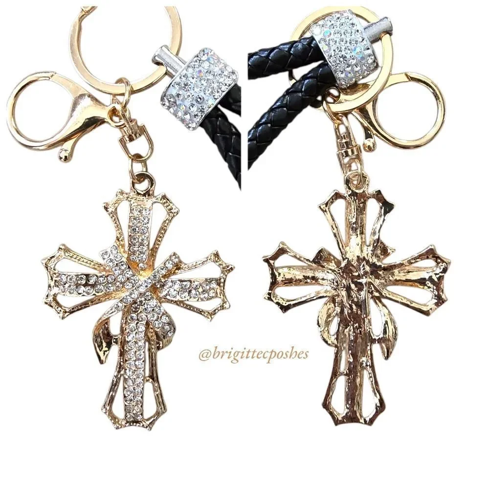 CHRISTIAN CROSS Sparkling Embellished Golden Tone Key Chain